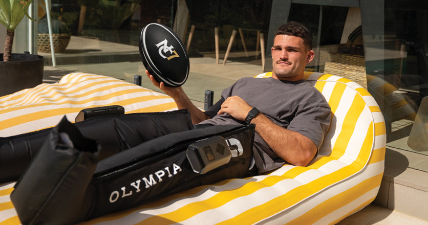 Nathan Cleary recovering in Healios+ compression boots
